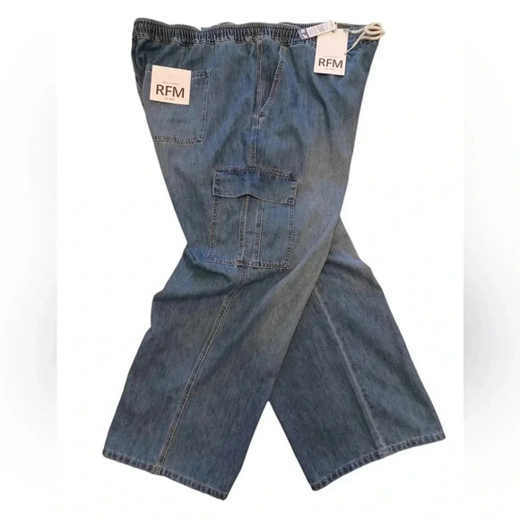 Royalty For Me RFM Cargo Medium Wash Elastic Waist Jeans Size 24W - Picture 2 of 8